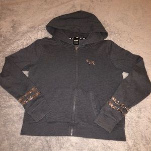 PINK zip-up sequin hoodie.